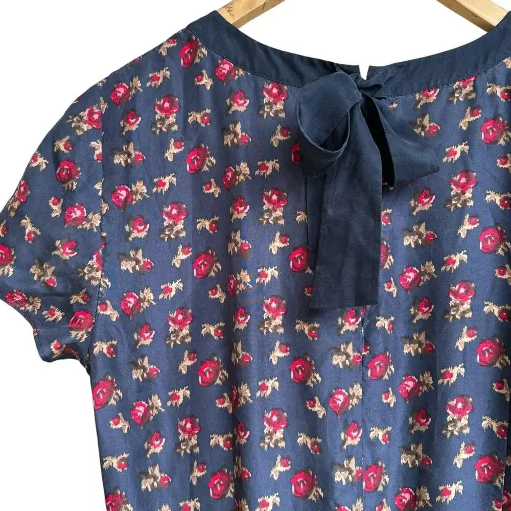 Brooks Brothers Red Fleece Floral Silk Dress Size 8 Navy Red Classic Pretty - Picture 7 of 9